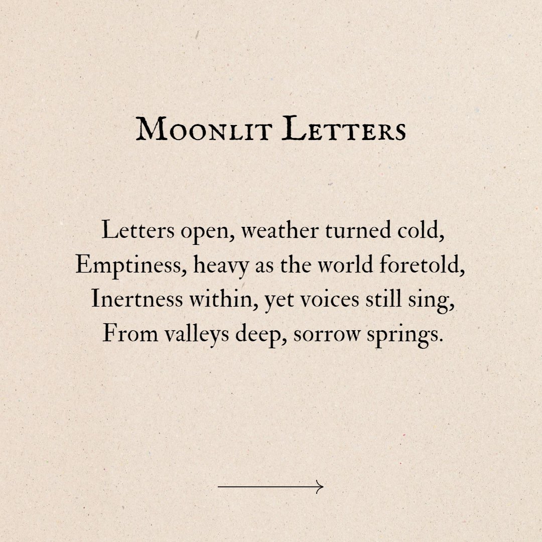 002_Yuki_Onna's tweet photo. Moonlit letters, a bittersweet embrace of cherished memories and lingering longing
#Poetry #HeartfeltVerses #ElegyPoem #PoemsOfLove #PoeticExpressions #PoetryCommunity #WritingCommunity #TwitterPoetry #PoetryisLife #PoetryisEmotion #PoetsofTwitter #TweetYourPoetry #WordsOfArt https://t.co/5Ls38D4PJd