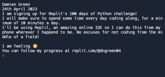giving it a go (finally)🤞🤞#replit100daysofcode