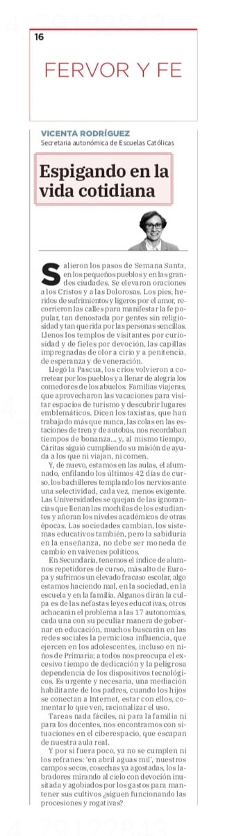 Los tiempos que vivimos por <a href="/viroyo60/">Vicenta Rodriguez</a>  Rodríguez bucea en los tiempos que nos toca vivir en su artículo de <a href="/lasprovincias/">LAS PROVINCIAS</a>   de hoy lunes. "Espigando en la vida cotidiana" <a href="/escacv/">EscuelasCatolicasCV</a>
