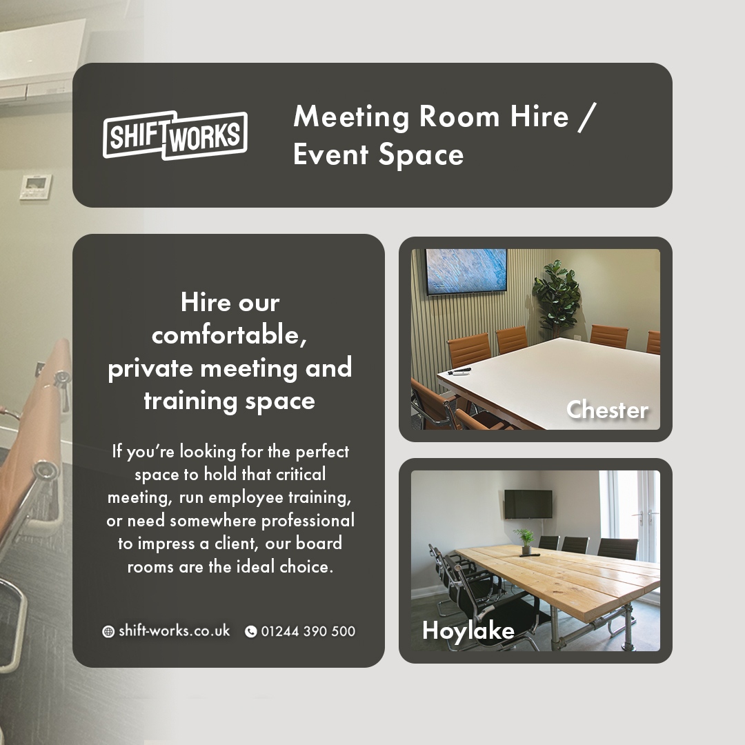 ShiftWorksUK's tweet photo. Upgrade your meetings with ShiftWorks' state-of-the-art meeting rooms! Book your meeting today and let's achieve great things together! 📈💼🤝 

https://t.co/L12ioitNbw

#MeetingRooms #Professional #Productivity #ShiftWorks #WirralBusiness #ChesterBusiness https://t.co/UMgKzfH2MN