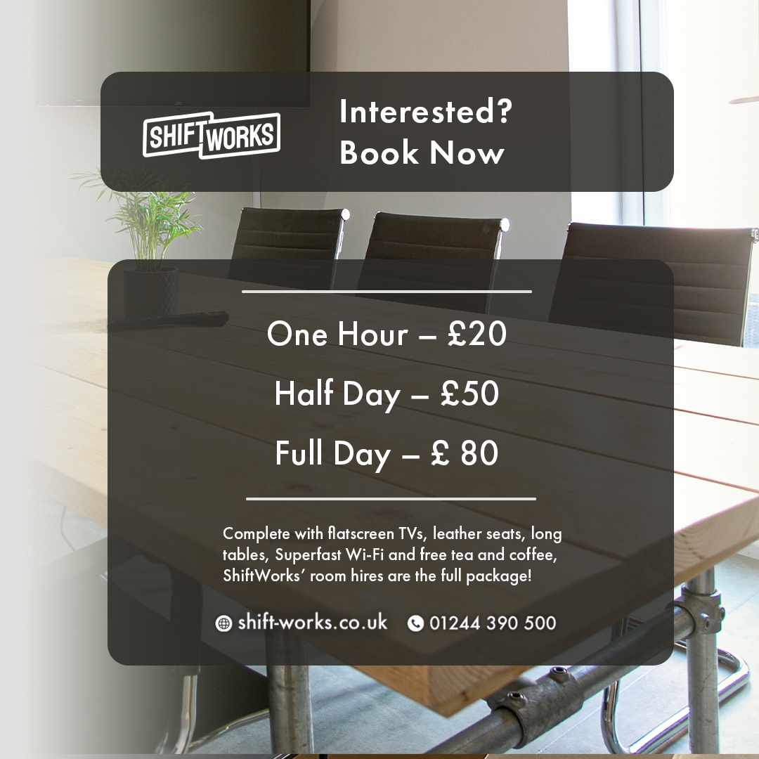 ShiftWorksUK's tweet photo. Upgrade your meetings with ShiftWorks' state-of-the-art meeting rooms! Book your meeting today and let's achieve great things together! 📈💼🤝 

https://t.co/L12ioitNbw

#MeetingRooms #Professional #Productivity #ShiftWorks #WirralBusiness #ChesterBusiness https://t.co/UMgKzfH2MN