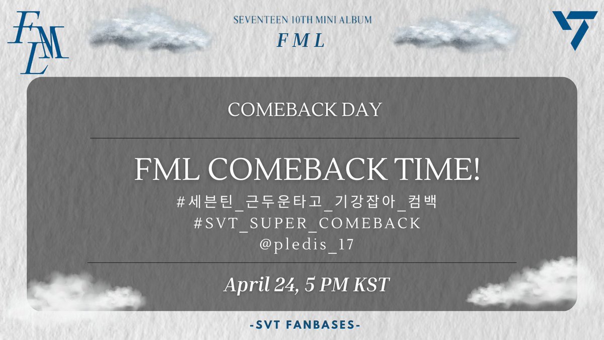 17CARATS_INA's tweet photo. [#FML_HASHTAG] 

Caratdeul, Drop the tags now!!

👉: FML COMEBACK TIME! 
#세븐틴_근두운타고_기강잡아_컴백 
#SVT_SUPER_COMEBACK @pledis_17 

⏰: NOW! https://t.co/JPH5FzK4UE