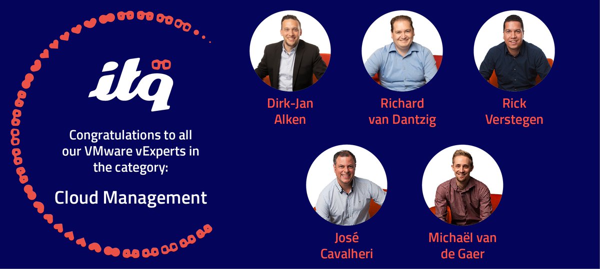 We congratulate @djalken, @rvandantzig, @VerstegenRick , @JoseCavalheri and @vdgMichael on achieving the #VMware #vExpert #CloudManagement status!

Curious about our other VMware vExperts? - lnkd.in/e9MTrAng

#ITQlife #oneITQ