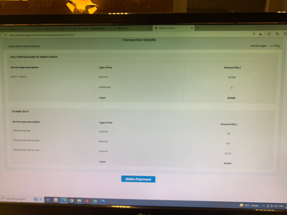 csavadhi's tweet image. Mca comes again with a huge blunder. The stamp duty for Aoa is abrupt and so the incorporation fees. Complain no: FO_20230424765357. Name approval last day today. Mca let me know what can be done! @MCA21India @MCAHelpDesk @HelpdeskMCA21V3