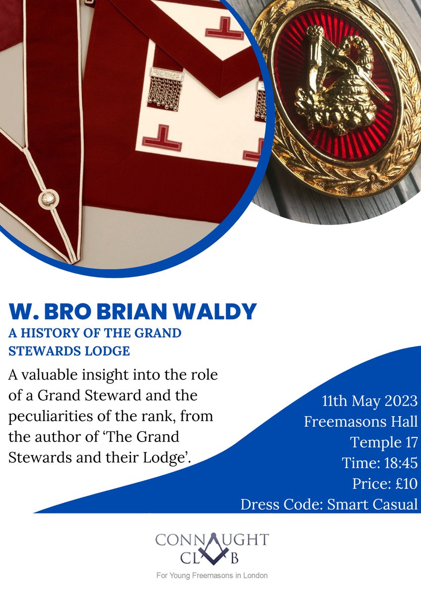 Members are being truly spoilt in May with a Seminar on the Grand Stewards by W.Bro Brian Waldy. If you are a member book now via MemberMojo!

buff.ly/2KSgzMh