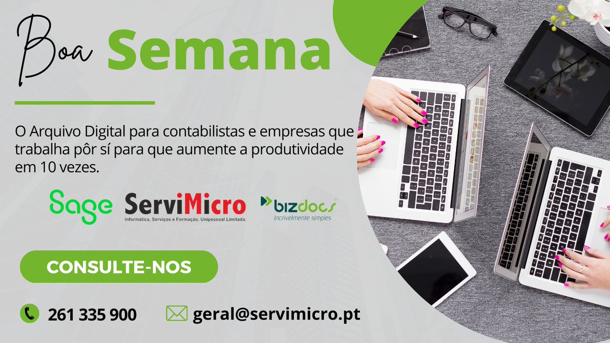 servimicro's tweet photo. Boa Semana❗️❗️🌞🌺

O Arquivo Digital para contabilistas e empresas que trabalha pôr sí para que aumente  a produtividade em 10 vezes.

CONSULTE-NOS pelo telefone: 261 335 900 ou pôr email: geral@servimicro.pt.

#servimicro #software #bizdocs #boasemana #segunda #arquivodigital https://t.co/OAi1sheRdO