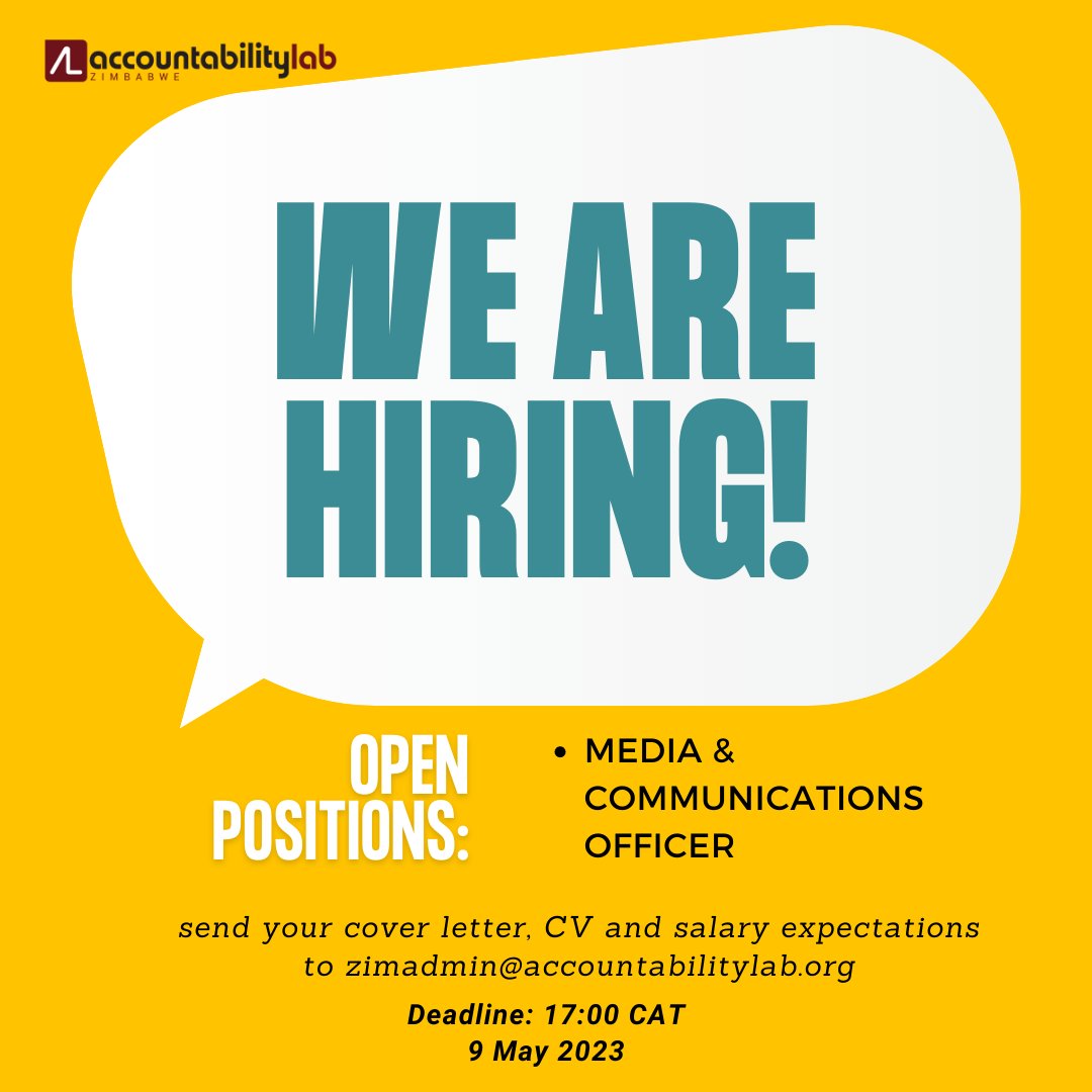 Vacancy! We're hiring a Marketing and Communications Officer for our Communications Department. Check out this link for the full ad; zimbabwe.accountabilitylab.org/were-hiring-a-…