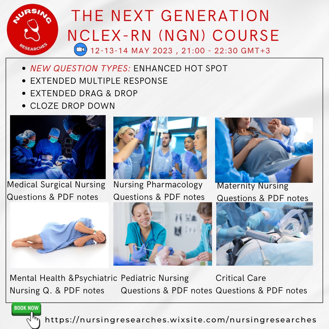 nursingresearches.wixsite.com/nursingresearc…

NGN Nclex Course 12-13-14 May 2023

#nclexprep #nclexquestions #nclexdrugguide #nursingbooks #nursingcheatsheet #cheatsheet #nclexcheatsheet #nclextips #nclextutor #nclexcourse #nextgenerationnclexquestions #nursingresearches #nclex