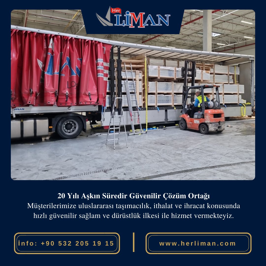 20 Yılı Aşkın Süredir Güvenilir Çözüm Ortağı

Herliman Uluslararası Nakliyat İç ve Dış Ticaret Ltd. Şti.

#herliman #lojistik #logistics #FTL #LTL #transportation #cargo