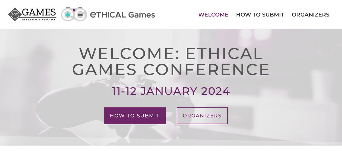EthicalGamesOrg's tweet image. Announcing the first Ethical Games Conference happening online on January 11-12, 2024 in partnership with ACM Games!
We invite presentations and flash talks as well as full paper submissions. Submission will start early May, please spread the word!
ethicalgamesconference.org