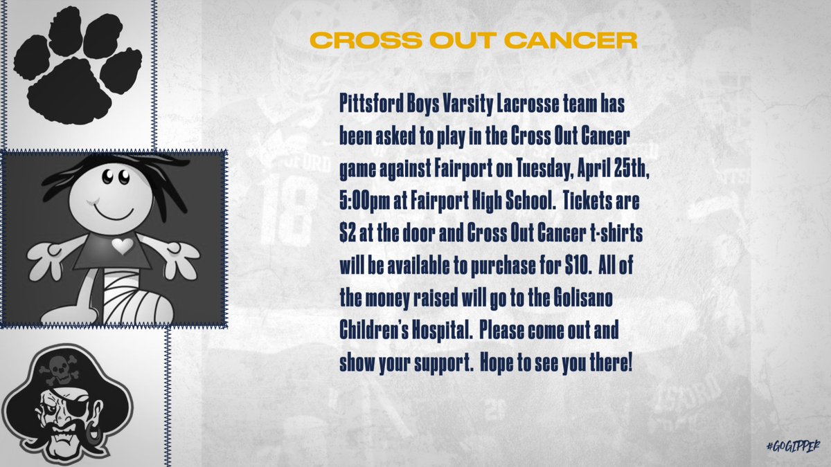 If you are going to the <a href="/Plaxboys/">Pittsford Boys Lacrosse</a> vs. <a href="/FCSDSports/">Fairport Athletics</a> on Tuesday, please read announcement about a great cause! <a href="/primetimeball_/">Primetime585⭕️</a> <a href="/sportsfive/">SportsFive</a>
