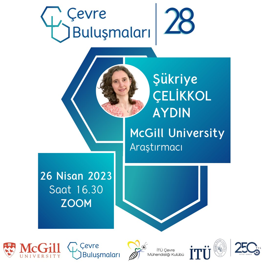 itu_cmk's tweet photo. 28. Çevre Buluşmaları McGill Üniversitesi’nde Araştırmacı olarak görev yapan, İTÜ Çevre Mühendisliği ve Moleküler Biyoloji Genetik bölümlerinde çift anadal mezunu Şükriye Çelikkol Aydın’ın katılımı ile zoom üzerinden gerçekleşecektir. Hepinizi bekliyoruz! 💙 https://t.co/ueHgpuXoc2