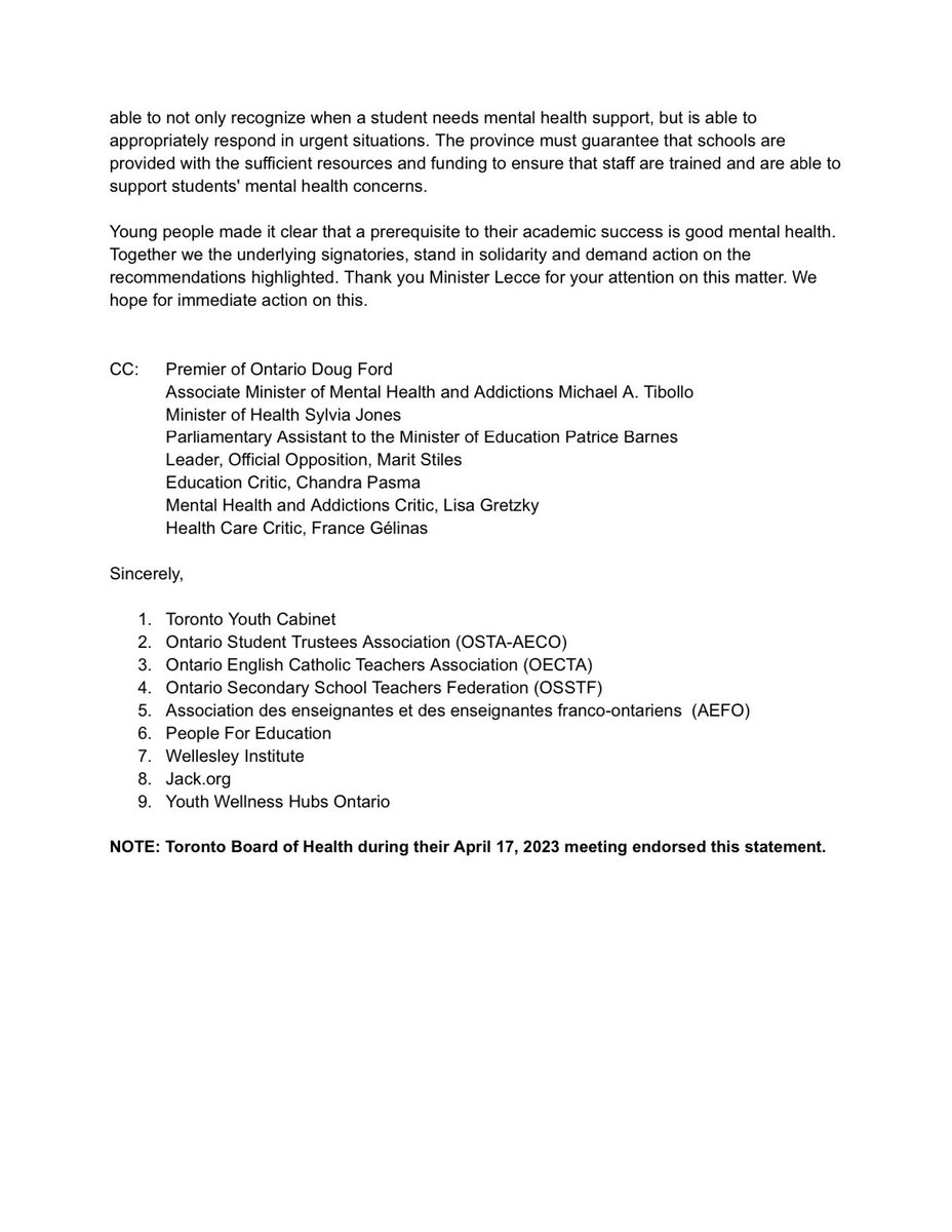 In an effort to send a clear and unified message on the urgent steps that need to be taken to deal with the mental health epidemic & improve the well-being of children and youth. The TYC, along with other provincial stakeholders, have issued this joint statement. Please share!