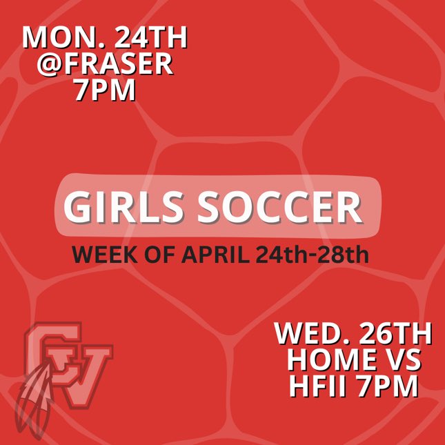 Girls Soccer games this week!!