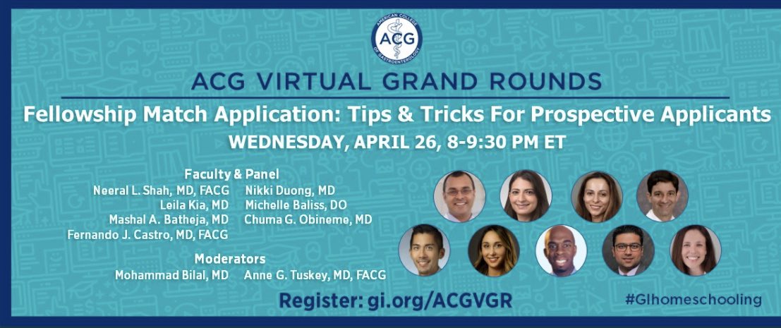 Its that ⏰ of the year ➡️ Fellowship apps 🙌

Are you 👀 in #GIFellowship?

Hear from PDs &amp; #GIFellows

✅Application pearls
✅LORs
✅PS
✅Interviews

Who should attend?
🎯 Prospective applicants
🎯 Anyone who mentors residents

👉 gi.org/ACGVGR

Want more ? Old 🧵👇