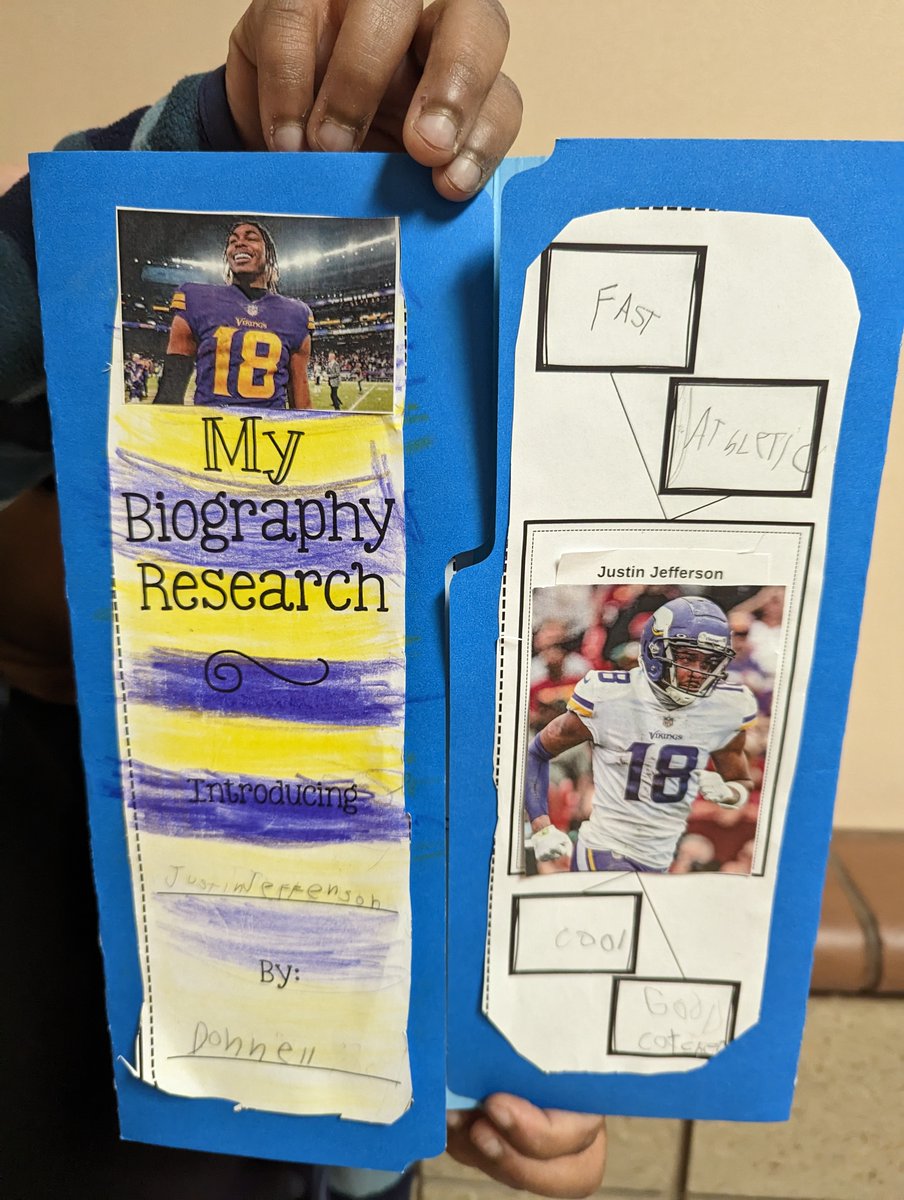 ParvisPals's tweet photo. POV: Your student's face lights up because it's finally biography week and he has been waiting to learn more about his favorite @Vikings. 

We learned so much about @JJettas2 this past week and we practiced the #Griddy every day! https://t.co/VQzriH3zVK
