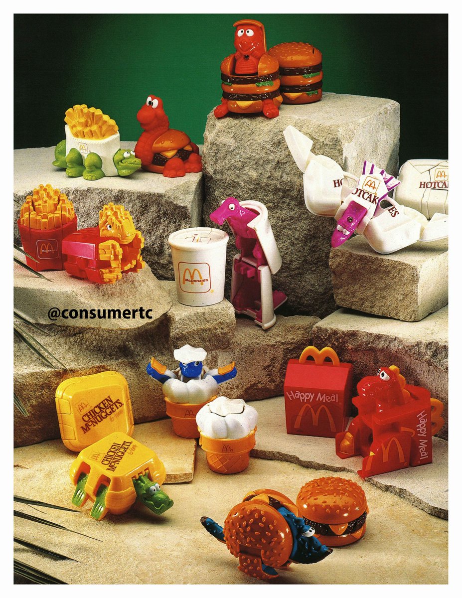 consumertc's tweet photo. Here's a stock photo displaying all of the McDonald's MCDINO CHANGEABLES Happy Meal toys in their transformed and untransformed states. Some of the most iconic toys ever made. Love these things. (1991) https://t.co/yqJCEbDhnx
