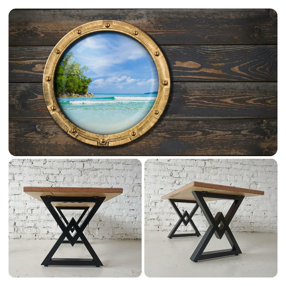 This is an epoxy resin table with a rustic charm and a smooth surface. On the tabletop, there is a framed picture of a stunning sunny beach with golden sand and turquoise water.

#lounge #livingroominspo #modernrustic #renovation #homeinspiration #renovatingmansion #rustichome