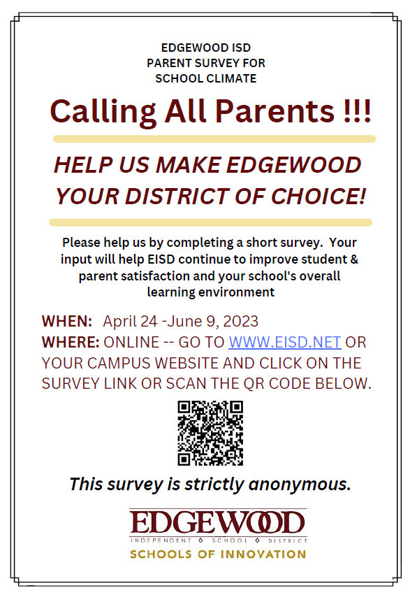 Innovate_EISD's tweet photo. Help us make @EISDofSA YOUR District of Choice! Please take a few minutes to complete this short survey. Thank you, your input is very valuable to us!
#ComeDreamWithUs https://t.co/WimGwMgvsS