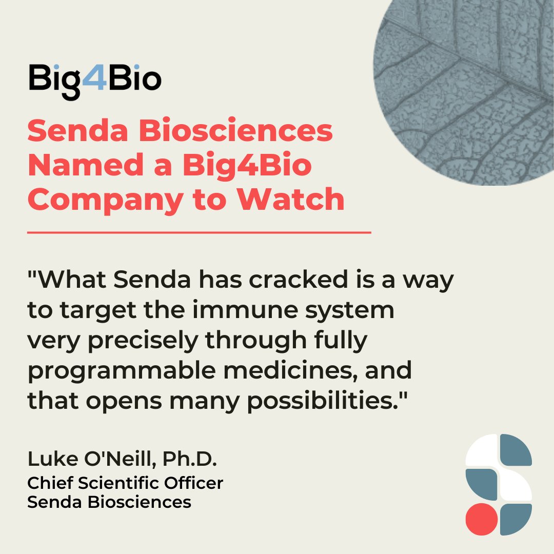 In the final article for @Big4Bio’s #CompanyToWatch, our CSO talks about the potential for #SendRNA to create novel therapeutics for #immunology and #immunooncology to deliver improved #vaccines and treatments in #cancer and #autoimmune disease. 
 
bit.ly/440rQBg