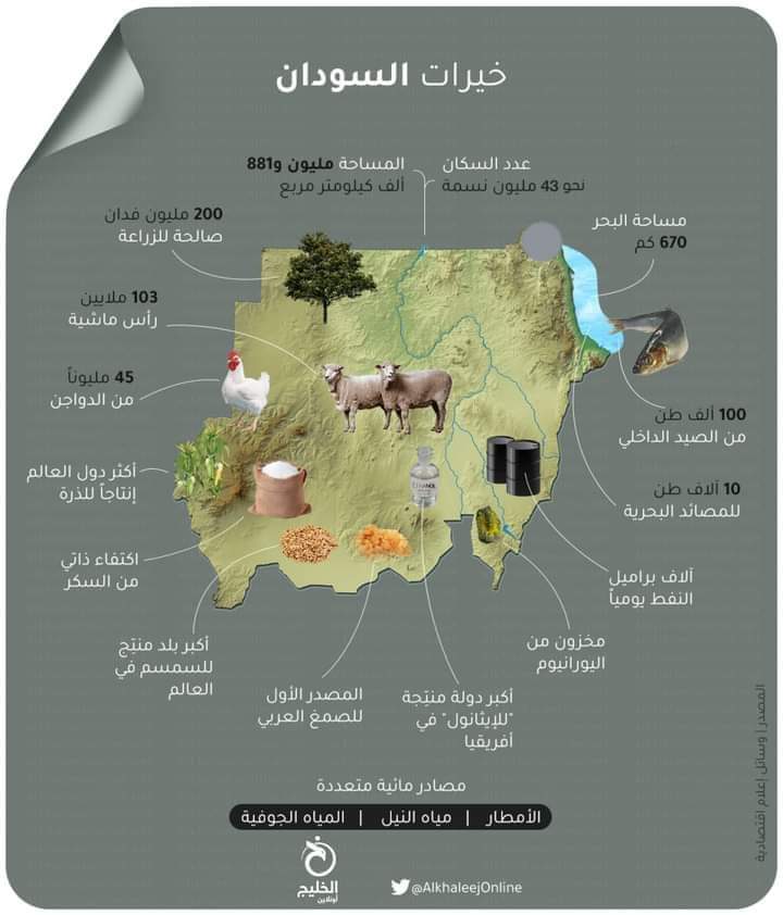 🔴 عندهم 200 مليون فدان قابلين للزراعه واكتر من 100 مليون رأس ماشيه واغنام ومياه وأمطار على مدار العام وخيرات ليس لها حصر وكل ده وعندهم مجاعة ومش عرفين ياكلو ولا يعيشو  وكل ده بسبب حكم الاخوان وتشكيل مليشيات واضعاف الجيش الوطنى وغياب الامن والامان اللى مش عاجب الگ لاب فى مصر 🤔🤔