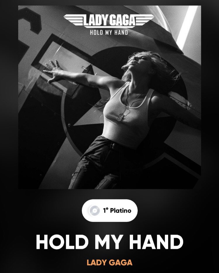 Certificazioni: Hold My Hand è disco di platino in Italia, per aver superato 100k copie vendute! Ragazza italiana @ladygaga #FIMIAwards