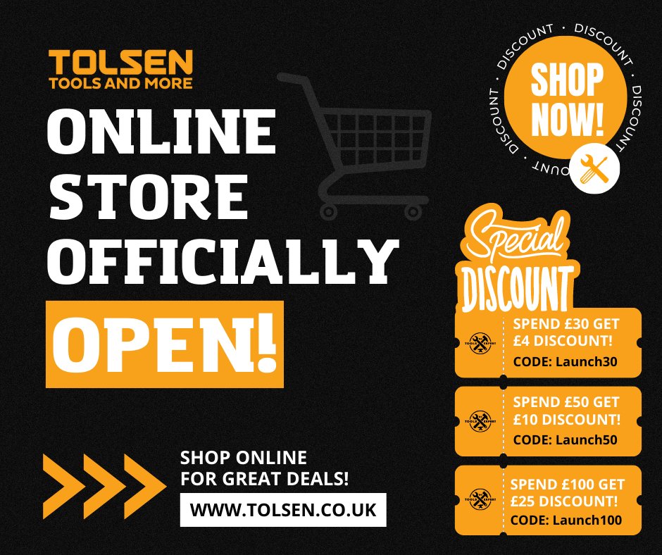 Our Online Store is OFFICIALLY OPEN! Visit tolsen.co.uk for great deals! Use special code at 'Check Out' to treat yourself to a discount. Discount codes valid until end April 2023. *Discount codes limited. #OnlineShop #ToolShop #TolsenTools #Tools #QualityTools