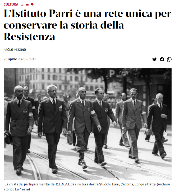 IcsaicStoria's tweet photo. L’Isituto Parri e la Resistenza. Un articolo del presidente Pezzino
==> https://t.co/GkX9Aq06xT
L’Istituto nazionale #FerruccioParri è il capofila di un sistema federativo paritario di 67 istituti associati (tra cui l'#ICSAIC... https://t.co/0K6gbSReJB