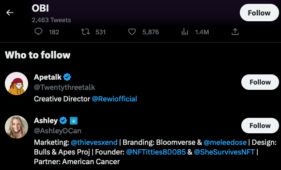 DesignerBearNFT's tweet photo. I'll be damned! 

While scrolling through the TL of the @KBabyApes, Twitter proposes me to follow not one, but TWO other scammers!

You're in good company @Twentythreetalk &amp; @OBI_0NE when uncle Elon thinks you're on Ashley's level. https://t.co/8lE5tJosnv