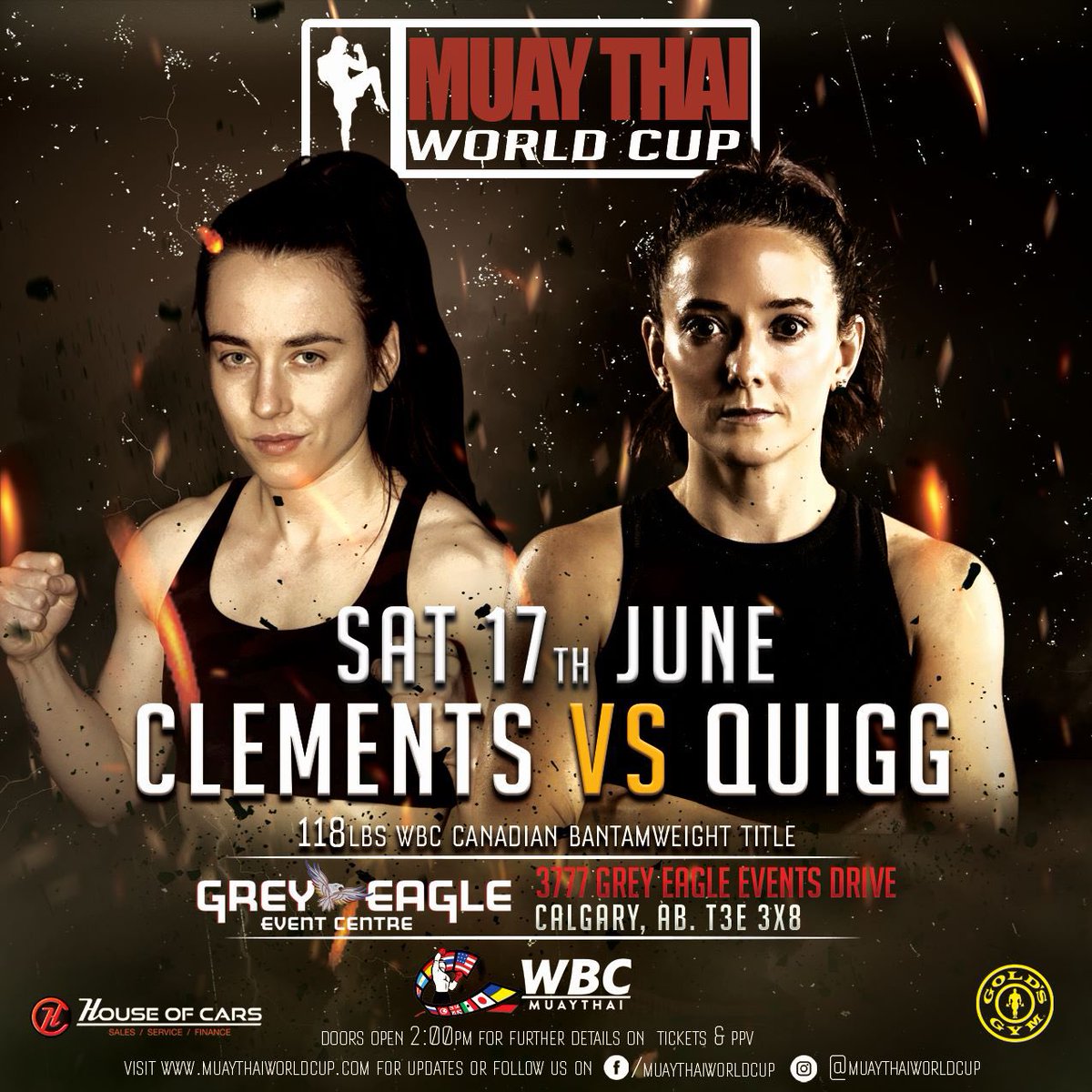 🤯🤯🤯🤯🤯🤯🤯
CLEMENTS vs QUIGG

These two ladies clash for the vacant WBC Canadian professional bantamweight title on the undercard of MTWC presents Road to ONE. 

It’s Lethbridge vs Calgary ! Who’s takes home the Green &amp; gold ? 

muaythaiworldcup.com
#calgary #lethbridge