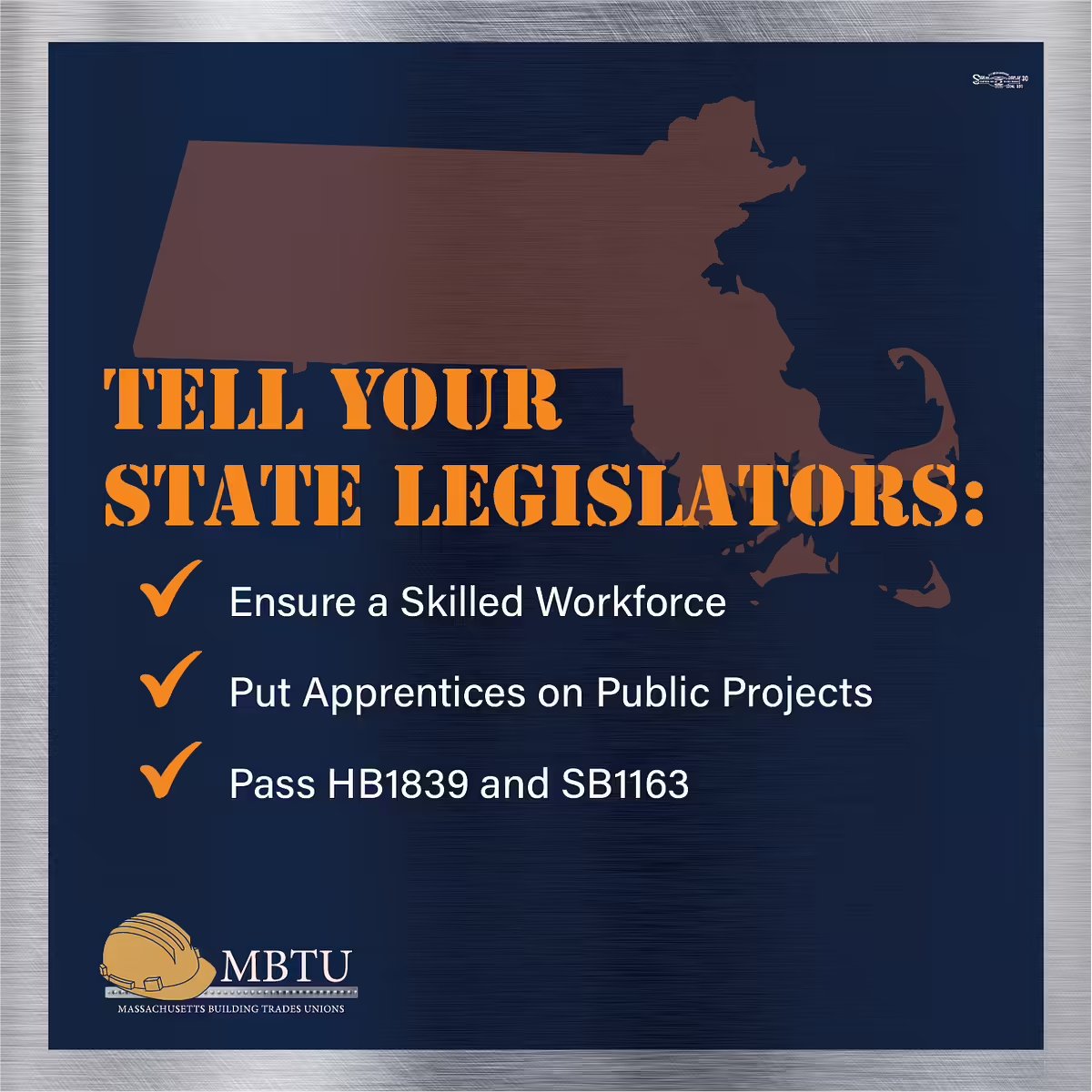 Union building trades get the job done right and make sure workers are paid what they deserve.

That's why we need to pass HB1839 and SB1163, which would ensure a skilled workforce across MA by requiring registered apprentices on all public construction projects.