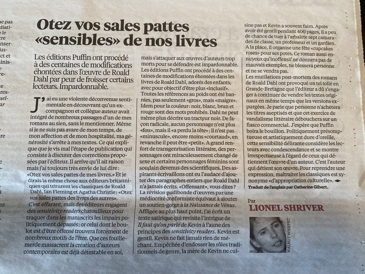 « Ôtez vos sales pattes ‘sensibles’ de nos livres » (Lionel Shriver dans <a href="/libe/">Libération</a> du 21 avril)