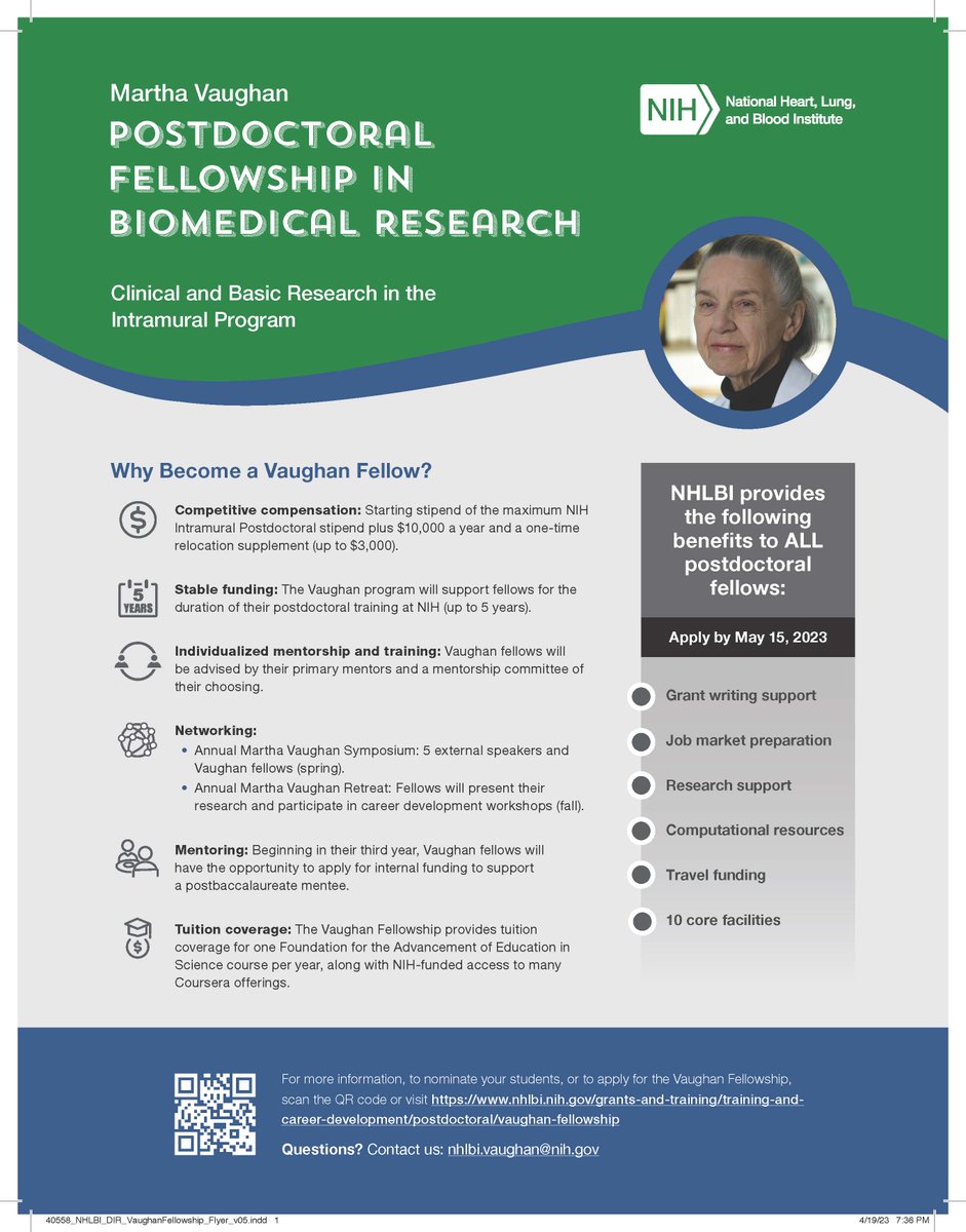RusanLab's tweet image. The NHLBI @TheBethesdaLabs has launched a new Fellowship to fund Postdoctoral research in the Intramural Program. #VaughanFellowship. Check it out here nhlbi.nih.gov/grants-and-tra…

Please contact me if you have any questions

Applications due May 15