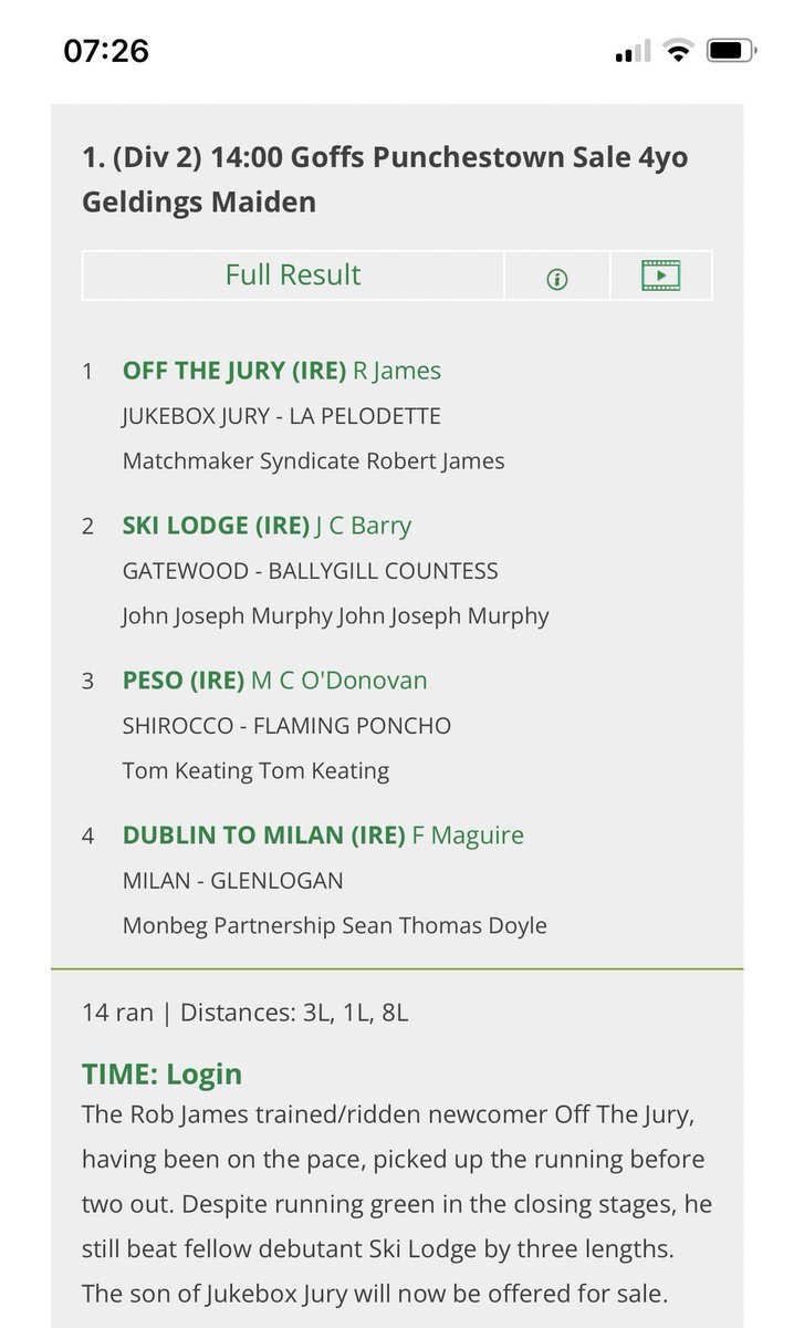 BurgageStud's tweet image. Fantastic day for Jukebox Jury yesterday with an incredible 3 winners from only 3 runners across 3 different countries 🇮🇪 🇫🇷 🏴󠁧󠁢󠁥󠁮󠁧󠁿 

First up was OFF THE JURY winning 
a 4yo Maiden @irishp2p at Dromahane on debut for Rob James 

Bred by Stephen Lannigan O’Keefe @OrlaHughes9