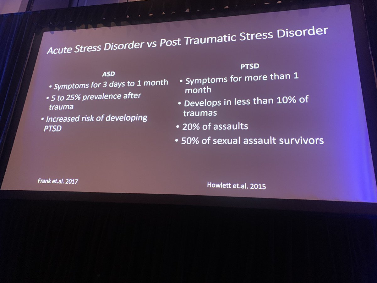 Dr. Gore presents  for us an informative slide differentiating “Acute Stress Disorder” vs. “Post-Traumatic Stress Disorder”. #AAEM23