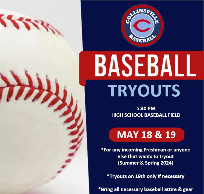 CVilleCardsBall's tweet photo. Incoming 9th Graders or anyone else that would like tryout!!  

Tryouts will be May 18th &amp; 19th (if necessary). This is for the 2023 Summer and the 2023-2024 School Year.  

@cvilleathletes @cvillecards @cvilleokschools @CollinsvilleMed @CMS_CARDS https://t.co/4MvuvwUgUq