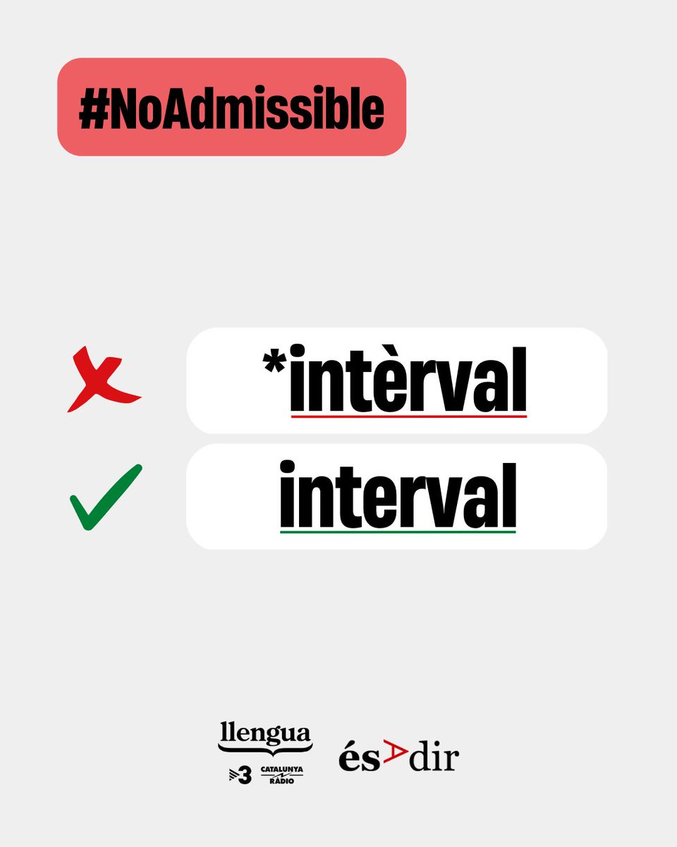 LlenguaTV3CR's tweet photo. 🫡 'Interval' és aguda i dir-la plana la fa #NoAdmissible
🗳️ En la informació d'unes eleccions, també fem servir els equivalents 'forquilla' o 'marge'
🔗https://t.co/KfYojFEzH9
#LlenguaTV3CatRàdio https://t.co/OcJmOahMHx