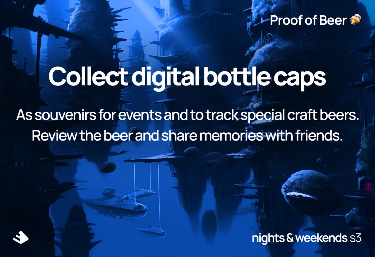 Are you a craft beer enjoyoor?

Imagine showing of the collection of the best beers you had with your friends!

It all starts with an idea! Here is ours for <a href="/_buildspace/">buildspace</a>  N&amp;W S3

What do you think?

Follow us for more updates!!!

#web3 #web3social #startup #dev #beer