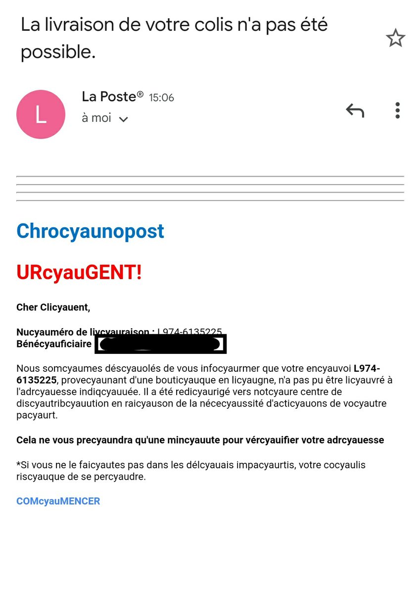Chrocyaunopost n'a pas pu me livrer.... Pourtant je suis un Clicyauent fidèle. On ne peut plus faire confiance à personne ! La Pauste ça n'est plus ce que c'était....