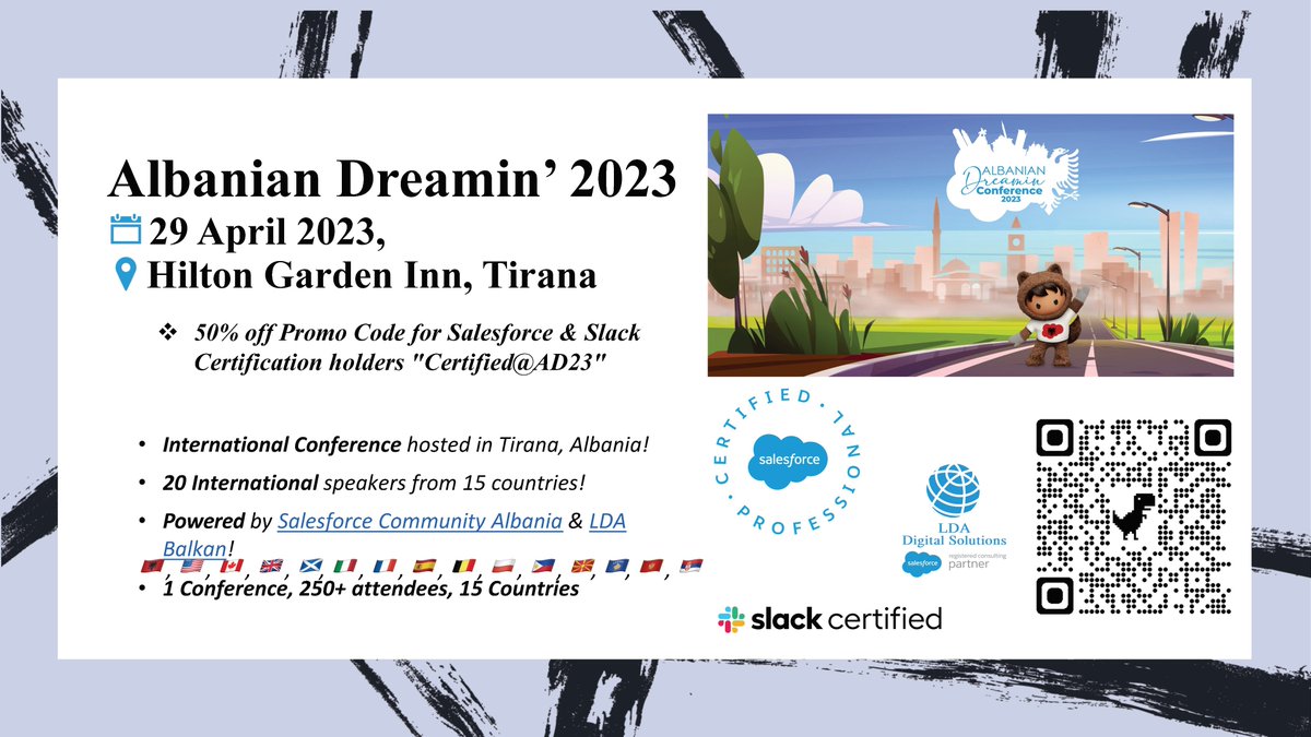 MariloMeta's tweet image. 🚨Attention Salesforce &amp;amp; Slack Certified Professionals! 👨‍💼👩‍💼 Get your 50% off tickets to Albanian Dreamin&apos; 2023 with promo code &quot;CertifiedProfessionals&quot;. 🎟️ 

Don&apos;t miss this chance to expand your network and gain valuable insights. 💡 Register now and join the excitement! 🎉…