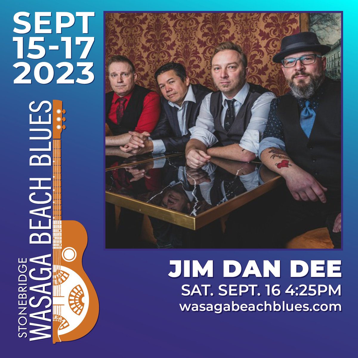 If you're thinking a little "high octane, precision-crafted, musical muscle car driven by Canadian power blues quartet" is just what you need, see and hear Jim Dan Dee on stage on Sat. Sept. 16 at 4.25pm. Tickets on sale now at wasagabeachblues.com/festival-ticke…
#wasagabeachblues #jimdandee