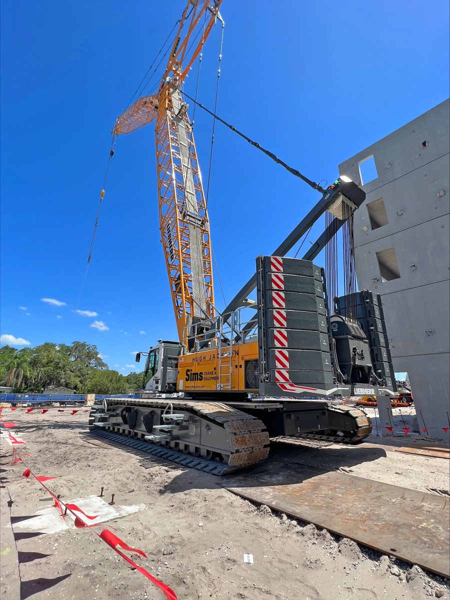 Sims is on the job in Largo, Florida! Our first Liebherr LR1250.1 goes to work on its inaugural task... setting up prefabricated concrete walls for a future parking garage. #SimsCrane #heavylifting