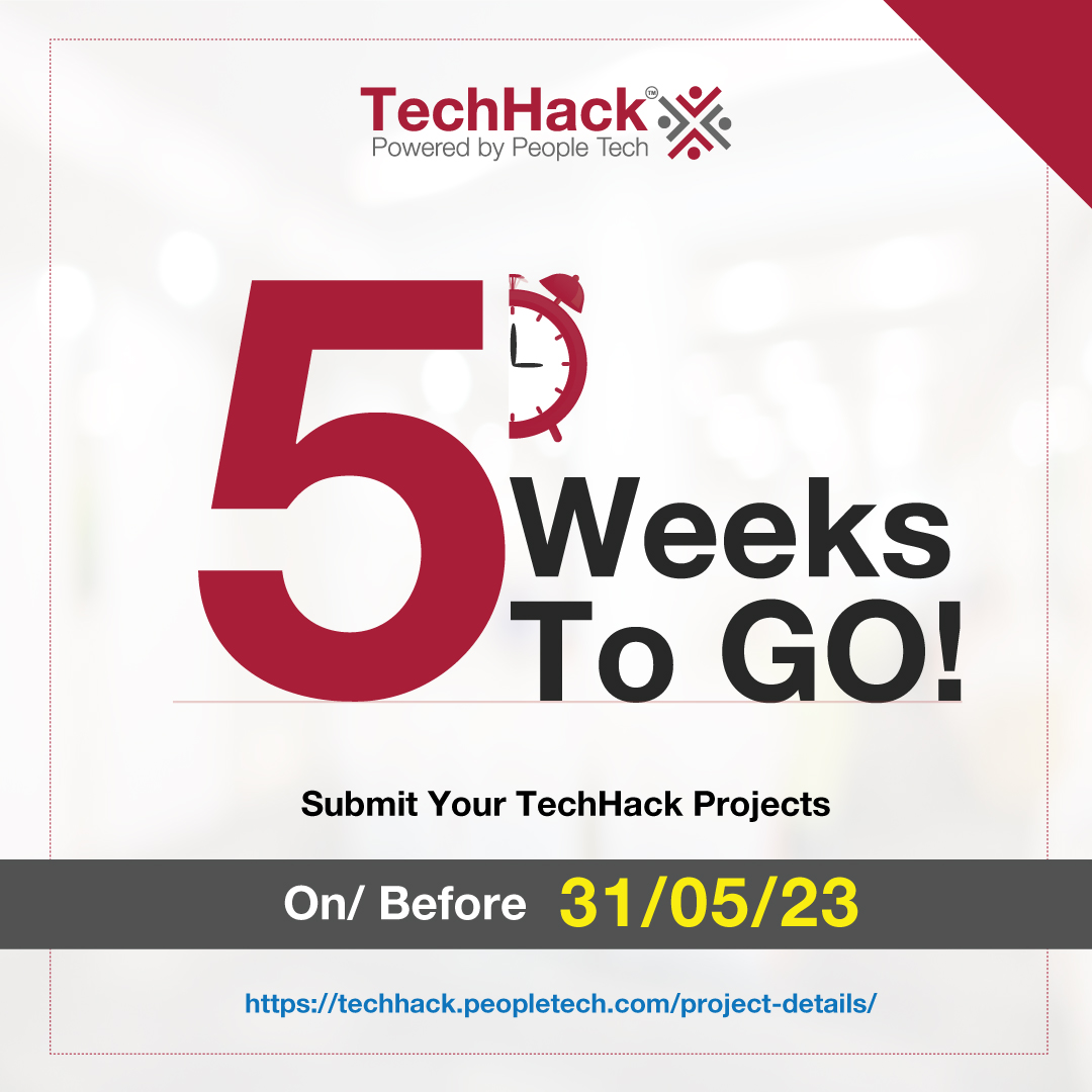 Gentle Reminder: SIX Weeks To Go for submitting your TechHack hackathon projects on or before May 31st, 2023!
techhack.peopletech.com/project-detail…

#PeopleTechGroup #TechHack #hackathon #mobility #agritech #innovation #techcompetition  #innovationchalleng