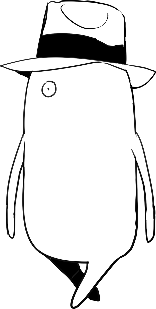 この愛されるマスコットキャラは、Sasimism運動の結果生まれたものであり、長い腕や短い足などは作者の特徴をよく表している
胴体は揚げる前のフライであるからパン粉を落とすのである 