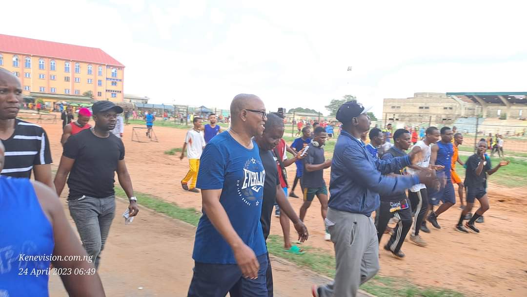 OkoyeCardinal's tweet photo. Every morning, Mr Peter Obi works out for a minimum of 2 hours. It is a routine he strictly follows.

Today, he decided to work out with a walk out on the streets. He obviously enjoyed it, and so did the crowd of supporters who ran into him. https://t.co/iV7gnYV4xZ