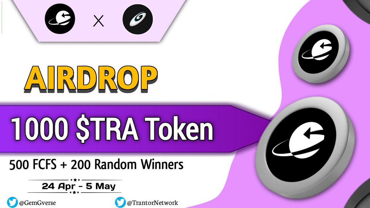 🎉GemGverse X Trantor Giveaway

 🏆Prize Pool:- 1000 $ TRA (250 fcfs + 250 random + Top 10)

To Enter:- 
✔️Follow @GemGverse &amp; <a href="/TrantorNetwork/">Trantor</a>
✔️Like and RT 3 friends
✔️ Fill form :- giv.gg/trantor

#Airdrop #Giveaway #Giveaways #trantor #web3Aistar #FCFS