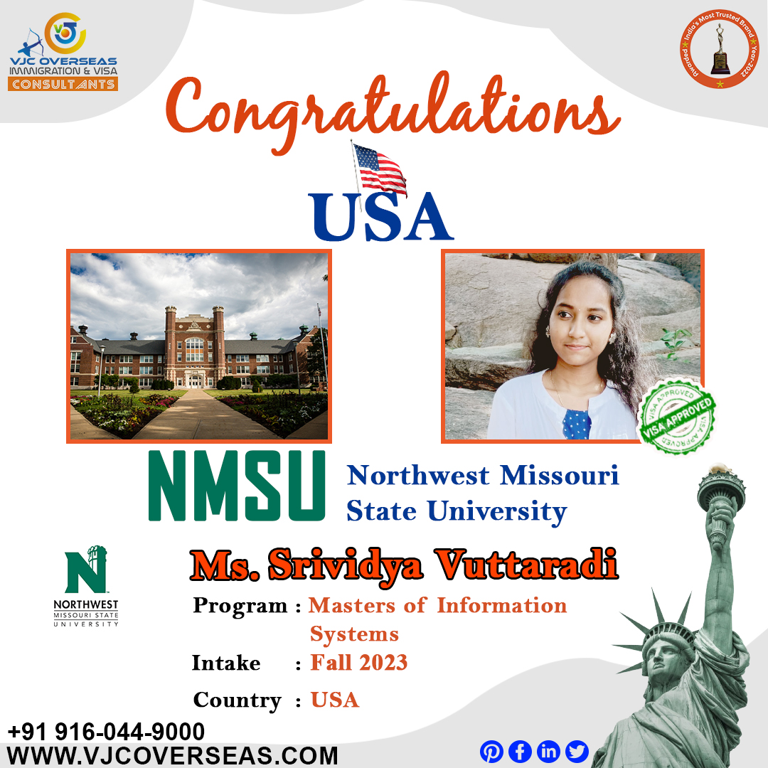 VJCOVERSEAS's tweet image. Congratulations Ms. Srividya Vuttaradi for successfully getting a student visa for the USA We wish you the very best for your future  91604 49000 info@vjcoverseas.com  #northwest #mastersofcomputerscience #CongratulationUSAStudyVisa #HigherEducation #VisaSucess #Masters