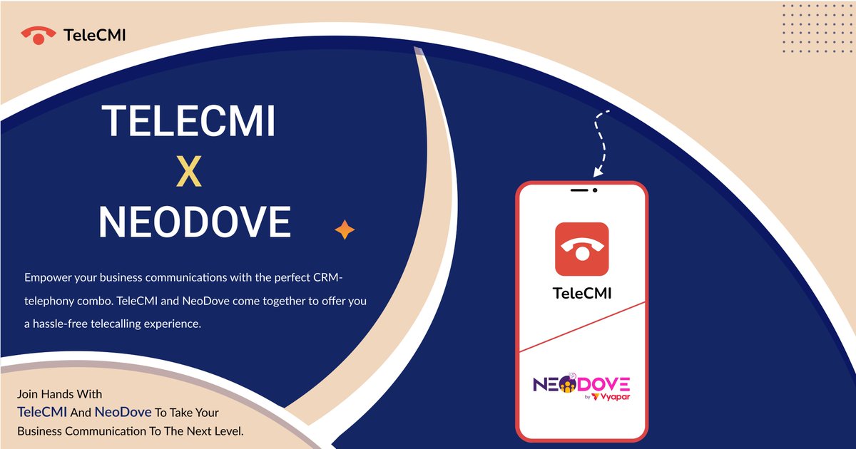 TeleCMI's tweet photo. Unleash the full potential of your telecalling campaigns with the winning combination of #TeleCMI and @NeoDoveCRM
#telecommunications #Telecallingcrm #integration #collaboration #NeoDove #crm #customerengagement #businessphonesystem #leadmanagement #customerexperience https://t.co/vp6qfdmTDu