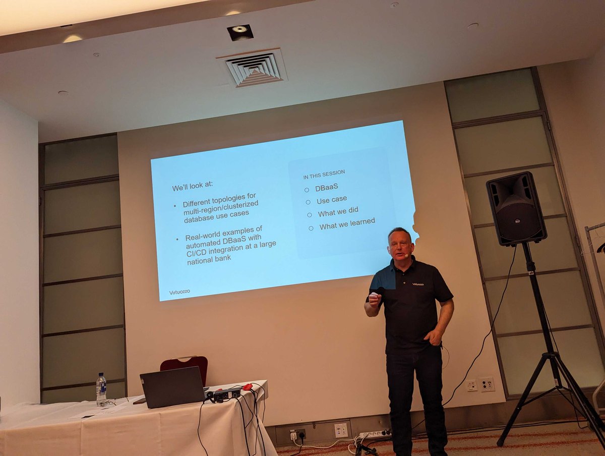 VirtuozzoInc's tweet image. The Virtuozzo team’s at @devops_con London this week! Presenting now - @PaulBrunyee discussing automated DBaaS for DevOps

#devopscon #dbaas #devops