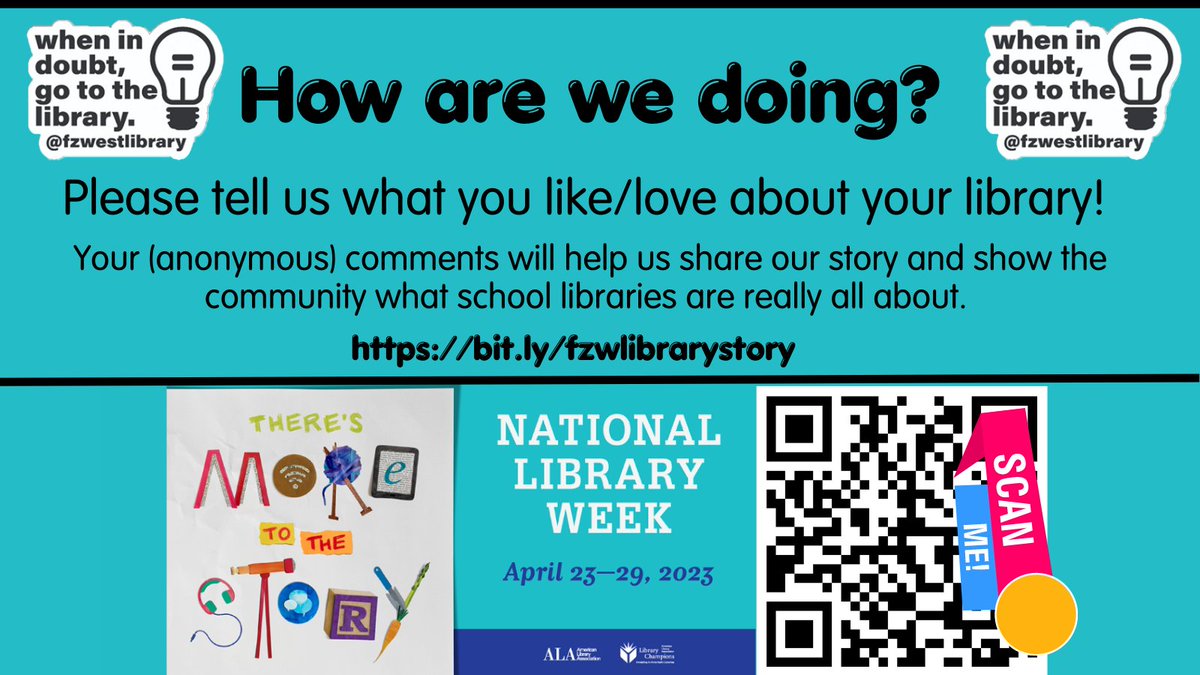 It's National Library Week! Give us some love! Help us spread the word that libraries are essential. #NationalLibraryWeek #ALANationalLibraryWeek #TheresMoreToTheStory #whenindoubtgotothelibrary